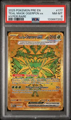2025 POKEMON PRE EN-PRISMATIC EVOLUTIONS HYPER RARE TEAL MASK OGERPON EX PSA 8 - Image 1