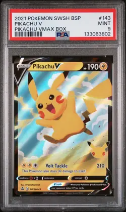 2021 POKEMON SWSH BLACK STAR PROMO PIKACHU VMAX BOX #143 PIKACHU V PSA 9 - Image 1