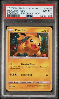 2017 POKEMON SM PROMO SHINING LEGENDS PIN COLLECTION PIKACHU-HOLO PSA 8 - Image 1