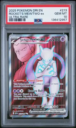 2025 POKEMON DRI EN-DESTINED RIVALS ULTRA RARE TEAM ROCKET'S MEWTWO EX PSA 10 - Image 1