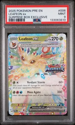 2025 POKEMON PRE EN-PRISMATIC EVOLUTIONS SURPRISE BOX EXCLUSIVE LEAFEON EX PSA 9 - Image 1