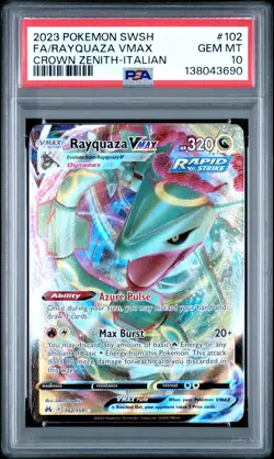 2023 POKEMON SWORD & SHIELD CROWN ZENITH ITALIAN FULL ART/RAYQUAZA VMAX PSA 10 - Image 1