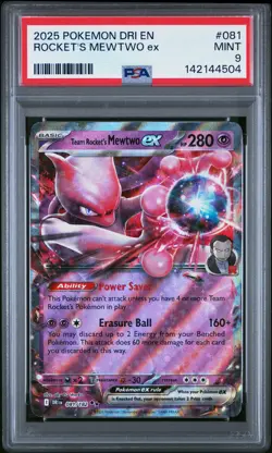 2025 POKEMON DRI EN-DESTINED RIVALS #081 TEAM ROCKET'S MEWTWO EX PSA 9 - Image 1