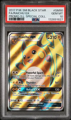 2017 POKEMON SM BLACK STAR PROMO #SM90 FULL ART/RAICHU GX PSA 10 - Image 1