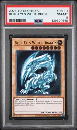 2025 YU-GI-OH! OP28-OTS TOURNAMENT PACK 28 #EN001 BLUE-EYES WHITE DRAGON PSA 8 - Image 1