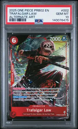 2025 ONE PIECE PRB02 ALTERNATE ART #002 TRAFALGAR LAW PSA 10 - Image 1