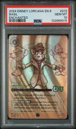 2024 DISNEY LORCANA AZURITE SEA ENCHANTED #212 BASIL DISGUISED DETECTIVE PSA 10 - Image 1
