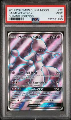 2017 POKEMON SUN & MOON SHINING LEGENDS #72 FULL ART/MEWTWO GX PSA 9 - Image 1