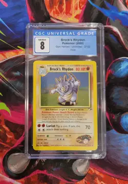 Brock's Rhydon, 2/132, Holo Rare, Gym Heroes, Pokemon TCG Card, CGC 8, Graded - Image 1