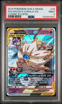 2019 POKEMON SUN & MOON COSMIC ECLIPSE #75 SOLGALEO & LUNALA GX PSA 9 - Image 1