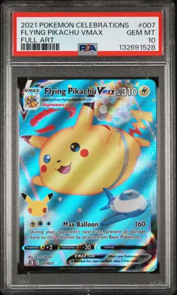 2021 POKEMON CELEBRATIONS #007 FULL ART/FLYING PIKACHU VMAX PSA 10 - Image 1