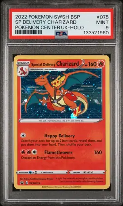 2022 POKEMON SWSH BLACK STAR PROMO #075 SPECIAL DELIVERY CHARIZARD-HOLO PSA 9 - Image 1
