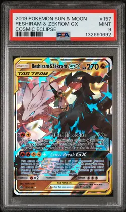 2019 POKEMON SUN & MOON COSMIC ECLIPSE #157 RESHIRAM & ZEKROM GX PSA 9 - Image 1