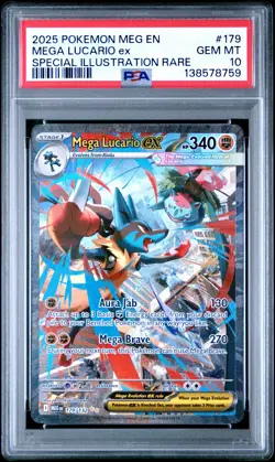 2025 POKEMON MEGA EVOLUTION SPECIAL ILLUSTRATION RARE MEGA LUCARIO EX PSA 10 - Image 1