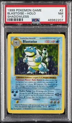 1999 POKEMON BASE SET SHADOWLESS #2 BLASTOISE-HOLO PSA 7 - Image 1