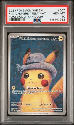 2023 POKEMON SVP POKEMON X VAN GOGH PROMO #085 PIKACHU WITH GREY FELT HAT PSA 10 - Image 1
