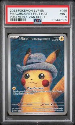 2023 POKEMON SVP POKEMON X VAN GOGH PROMO #085 PIKACHU WITH GREY FELT HAT PSA 9 - Image 1