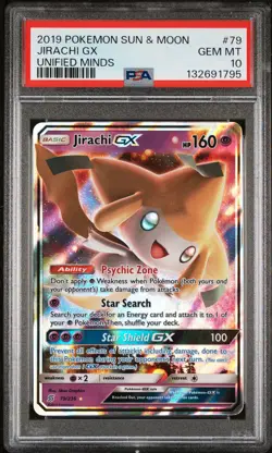 2019 POKEMON SUN & MOON UNIFIED MINDS #79 JIRACHI GX PSA 10 - Image 1