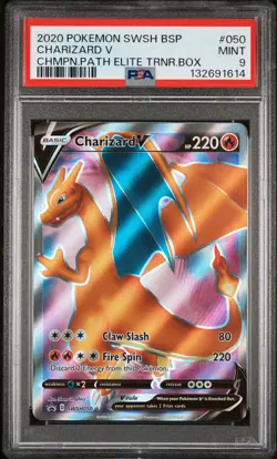 2020 POKEMON SWSH CHAMPION'S PATH ETB PROMO #050 CHARIZARD V PSA 9 - Image 1