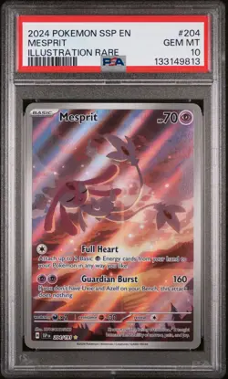 2024 POKEMON SSP EN-SURGING SPARKS ILLUSTRATION RARE #204 MESPRIT PSA 10 - Image 1