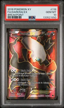 2016 POKEMON XY BREAKPOINT #118 FULL ART/DARKRAI EX PSA 10 - Image 1