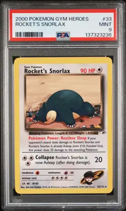 2000 POKEMON GYM HEROES #33 ROCKET'S SNORLAX PSA 9 - Image 1