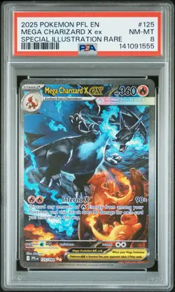2025 POKEMON PFL EN-SPECIAL ILLUSTRATION RARE #125 MEGA CHARIZARD X EX PSA 8 - Image 1