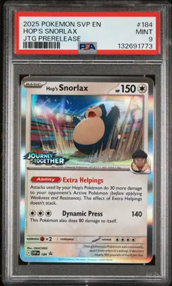2025 POKEMON SVP PROMO JOURNEY TOGETHER PRERELEASE #184 HOP'S SNORLAX PSA 9 - Image 1