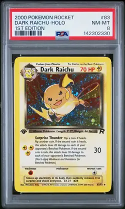 2000 POKEMON ROCKET 1ST EDITION #83 DARK RAICHU-HOLO PSA 8 - Image 1