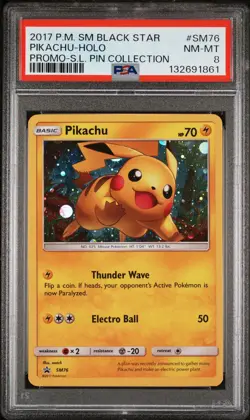 2017 POKEMON SM PROMO SHINING LEGENDS PIN COLLECTION PIKACHU-HOLO PSA 8 - Image 1
