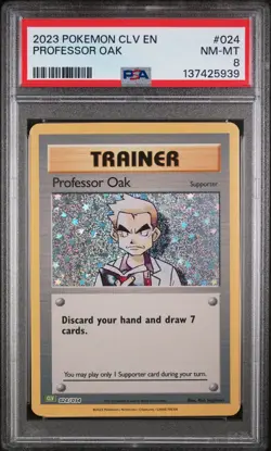 2023 POKEMON VENUSAUR & LUGIA EX DECK #024 PROFESSOR OAK PSA 8 - Image 1