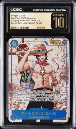 2025 ONE PIECE JPN CARRYING ON HIS WILL #OP13-119 PORTGAS D. ACE CGC 10 PRISTINE - Image 1