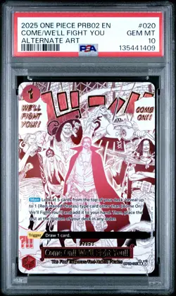 2025 ONE PIECE PREMIUM BOOSTER ALT ART #020 COME ON! WE'LL FIGHT YOU!! PSA 10 - Image 1