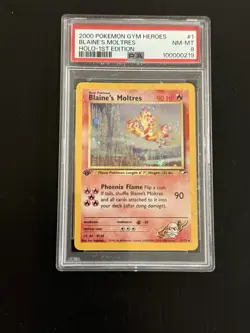 Pokemon TCG Blaine's Moltres Gym Heroes Holo Card 1/132 1st Edition Rare PSA 8 - Image 1