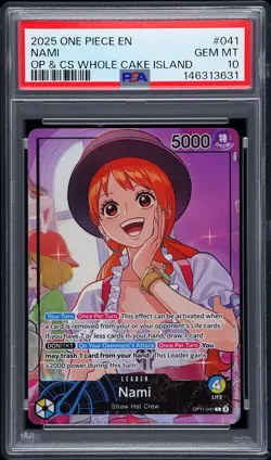2025 ONE PIECE OFFICIAL PLAYMAT & CARD SET WHOLE CAKE ISLAND #041 NAMI PSA 10 - Image 1