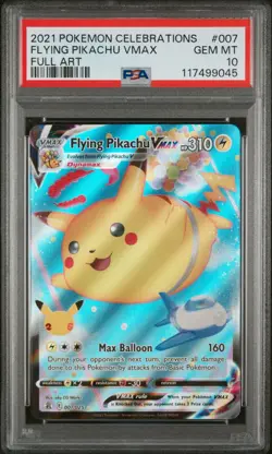 Pokemon Cards PSA 10 Gem Mt Flying Pikachu Vmax Celebrations SWSH 2021 007/025 - Image 1