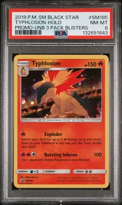 2019 POKEMON UNBROKEN BONDS THREE PACK BLISTERS #SM185 TYPHLOSION-HOLO PSA 8 - Image 1