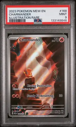 2023 POKEMON MEW EN-151 ILLUSTRATION RARE #168 CHARMANDER PSA 9 - Image 1