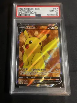 2022 POKEMON SWORD & SHIELD BRILLIANT STARS #157 FULL ART/PIKACHU V PSA 10 - Image 1