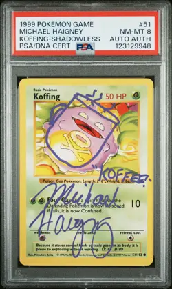 1999 POKEMON BASE SET SHADOWLESS #51 KOFFING PSA 8 DNA AUTO AUTHENTIC - Image 1