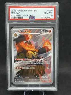 EMBOAR PSA 10 English Pokemon WHITE FLARE ILLUSTRATION RARE #098 Gem Mint 10! - Image 1