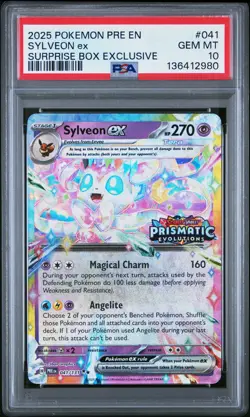 2025 POKEMON PRISMATIC EVOLUTIONS SURPRISE BOX EXCLUSIVE #041 SYLVEON EX PSA 10 - Image 1