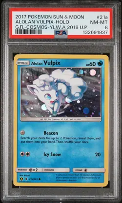 2017 POKEMON SUN & MOON GUARDIANS RISING #21A ALOLAN VULPIX-HOLO PSA 8 - Image 1
