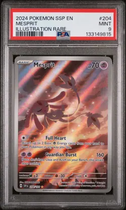 2024 POKEMON SSP EN-SURGING SPARKS ILLUSTRATION RARE #204 MESPRIT PSA 9 - Image 1