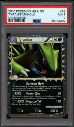 Pokemon PSA 9 Tyranitar Prime 88/95 HeartGold & SoulSilver Unleashed Mint - Image 1