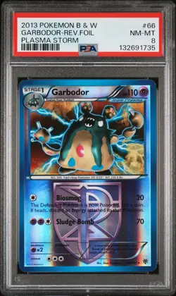 2013 POKEMON B&W PLASMA STORM #66 GARBODOR-REVERSE FOIL PSA 8 - Image 1
