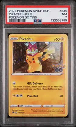 2022 POKEMON SWSH BLACK STAR PROMO POKEMON GO TINS #234 PIKACHU-HOLO PSA 7 - Image 1