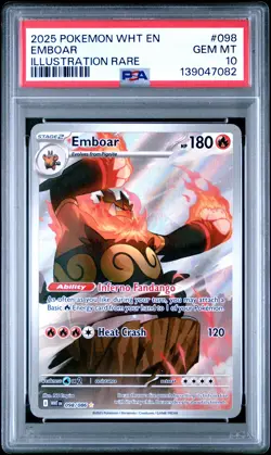 2025 POKEMON WHT EN-WHITE FLARE ILLUSTRATION RARE #098 EMBOAR PSA 10 - Image 1