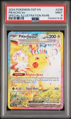 2024 POKEMON SSP EN-SURGING SPARKS SPECIAL ILLUSTRATION RARE PIKACHU EX PSA 9 - Image 1