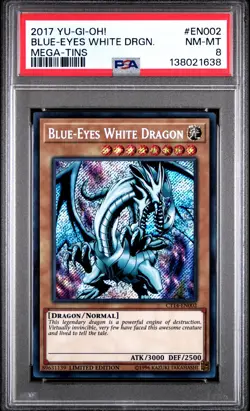 2017 YU-GI-OH! MEGA-TINS #EN002 BLUE-EYES WHITE DRAGON PSA 8 - Image 1